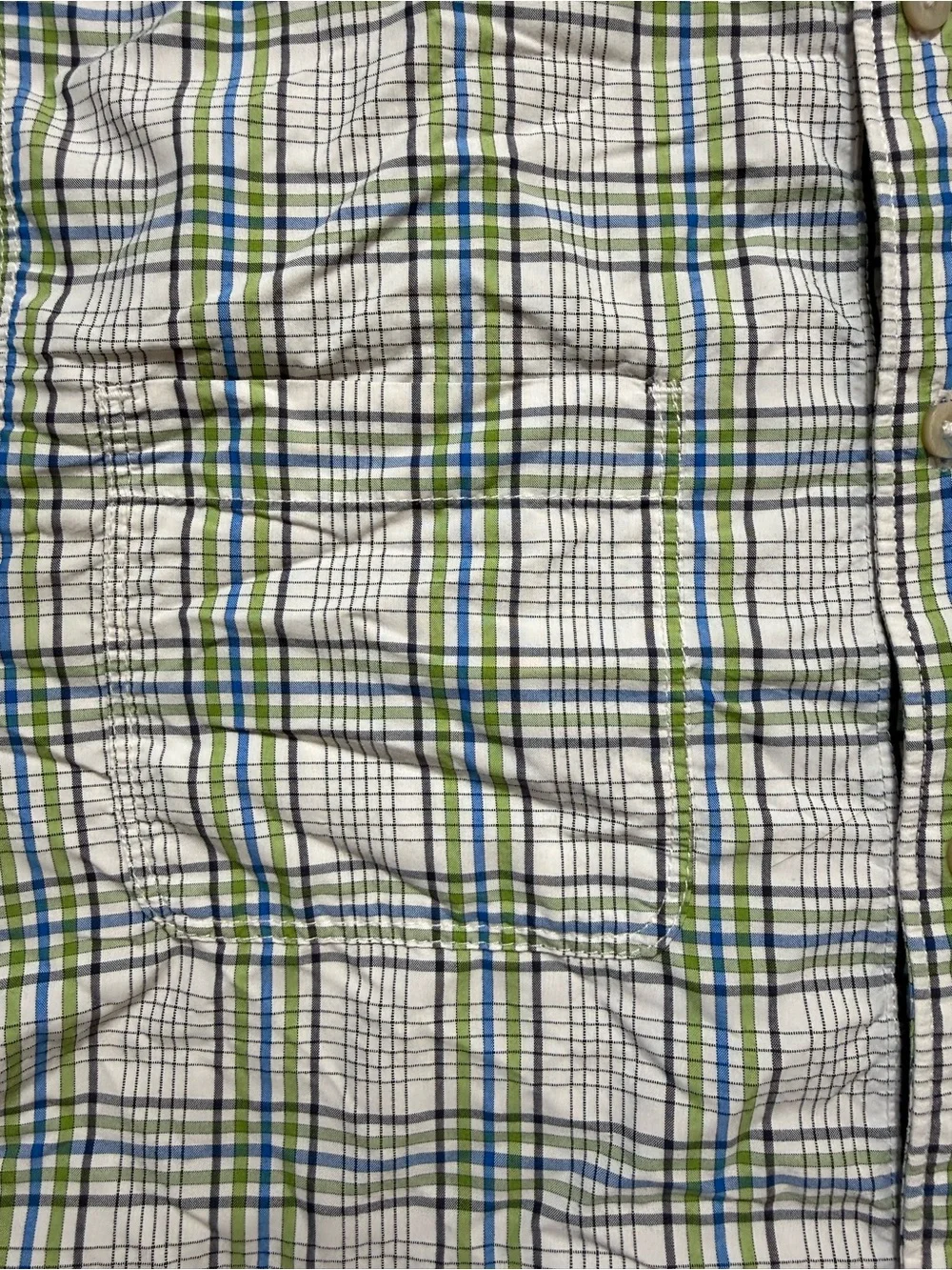 The North Face White Plaid Short-Sleeve Button-Down with Blue & Green Lines